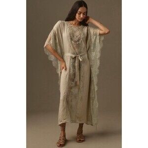 Anthropologie Kaftan Maxi Women Moss Lace Shine Preppy Retro Boho One Size NWT